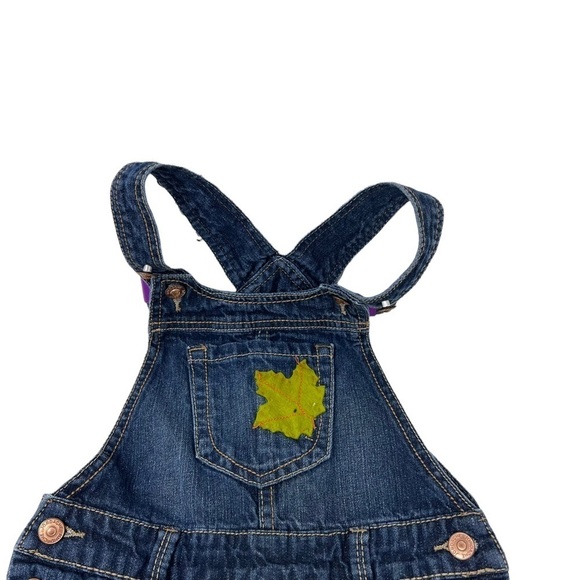 VTG Jordache Y2K Fall Leaves Patches Denim Overalls Size 7 8 Medium - Picture 8 of 14